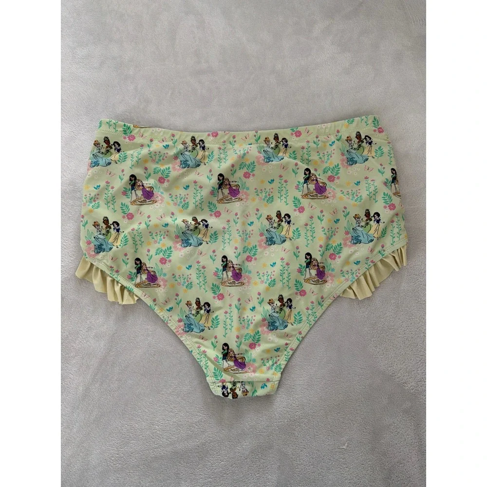 Disney Hot Topic Princess Floral Ruffle High Waisted Bikini Set Green Yellow